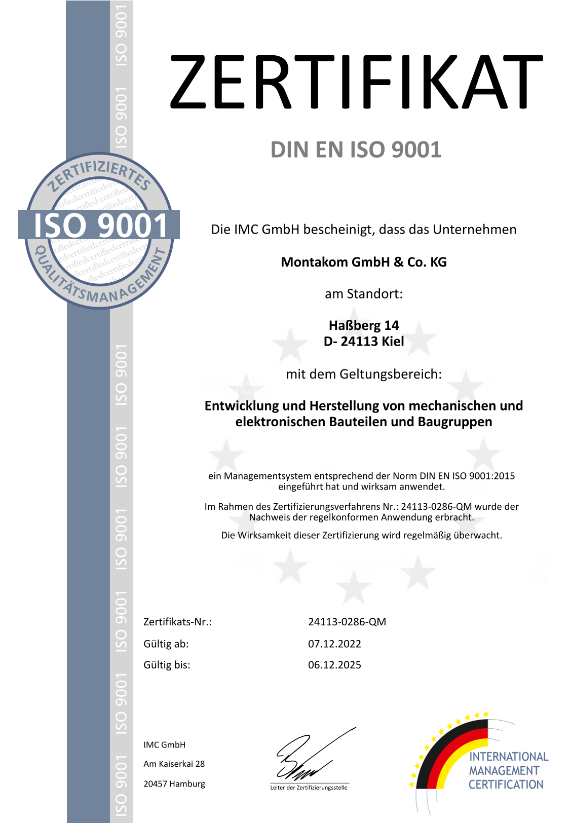 Unser Zertifikat DIN EN ISO 9001